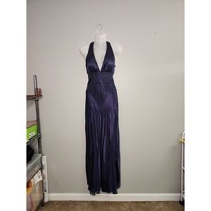 Morgan & Co. Women's 3/4 Navy Sequined Formal Evening Gown Floor Length Prom